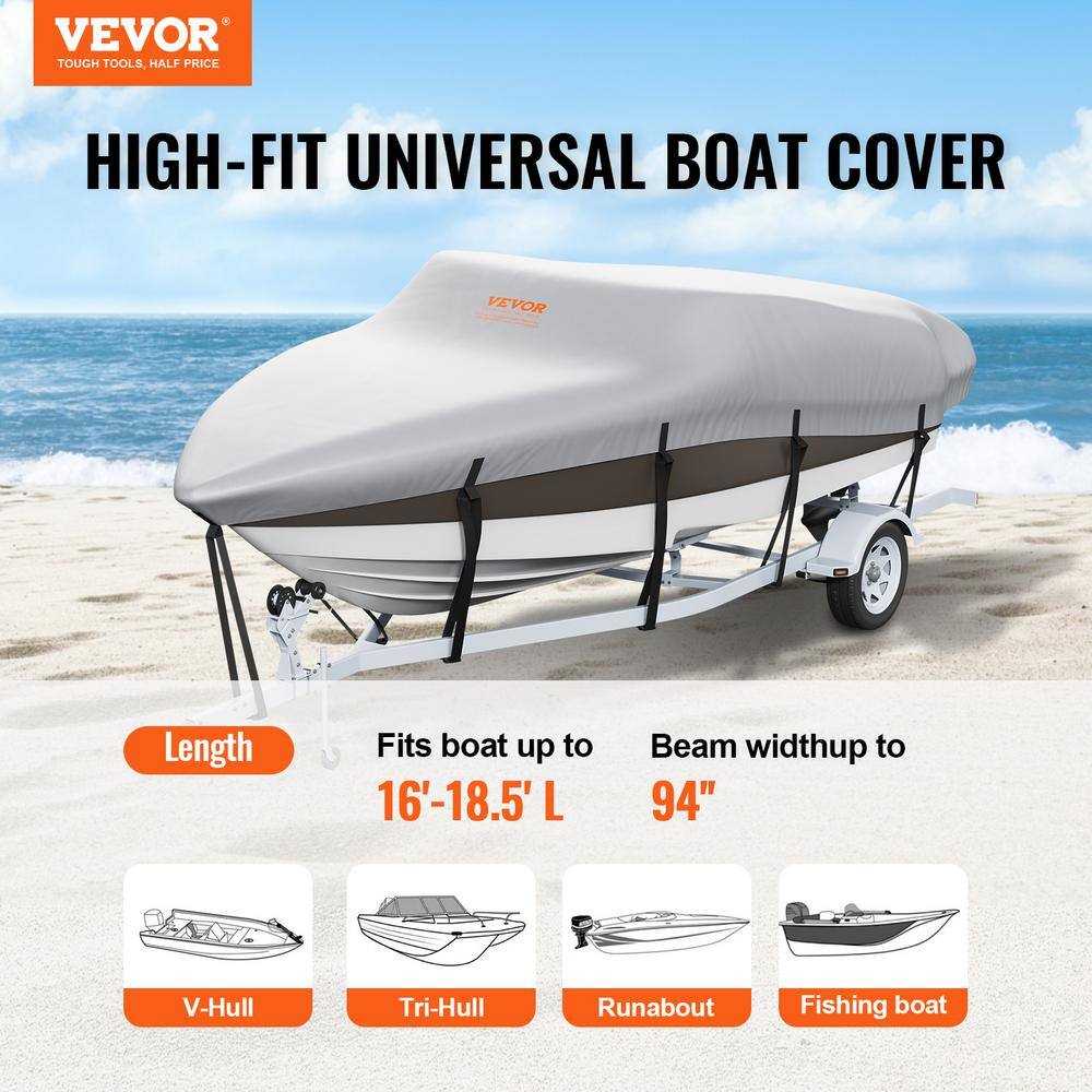 Gray 16-18.5 ft Waterproof Marine-Grade Boat Cover with Motor Cover