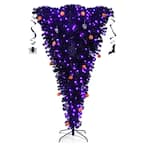 6 ft. Upside Down Artificial Christmas Tree Halloween Tree Black with 270 Purple LED Lights