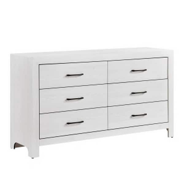 Benjara White and Black 6-Drawer 58.5 in. Wide Dresser Without Mirror