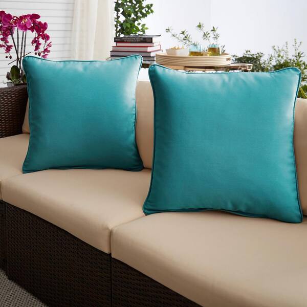 Sorra Home Aqua Blue Outdoor Corded Throw Pillows 2 Pack Hd051401sp - Home Depot Patio Accent Pillows