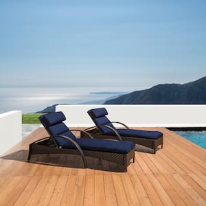 Barcelo 2-Piece Wicker Outdoor Chaise Lounge with Sunbrella Navy Blue Cushions