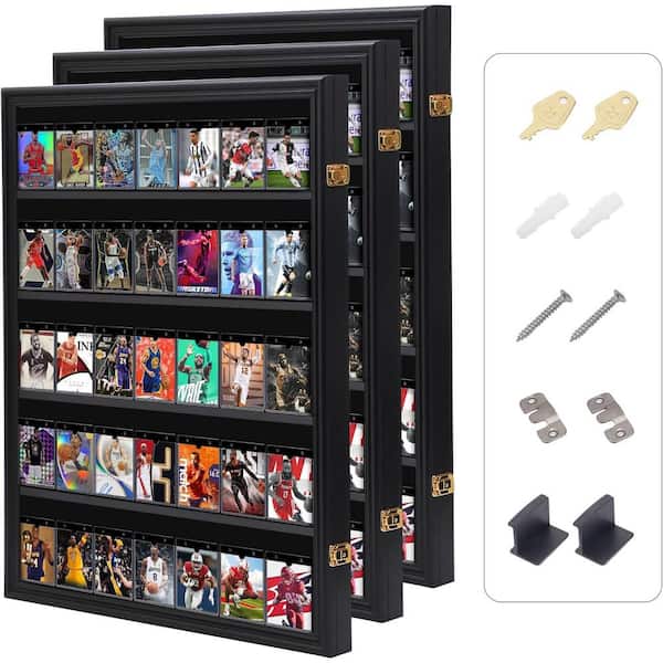Unbranded Black 24 in. x 31 in. Sports Card Display Frame Case, Baseball Card Display Case, Graded Cards Display (3-P Vertical)