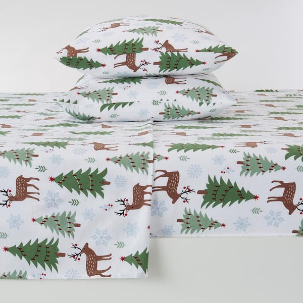 FRESHFOLDS 4-Piece Multi-Colored Printed Turkish Cotton California King Premium Winter Bed Sheet Set
