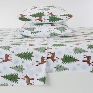4-Piece Multi-Colored Printed Turkish Cotton Full Premium Winter Bed Sheet Set