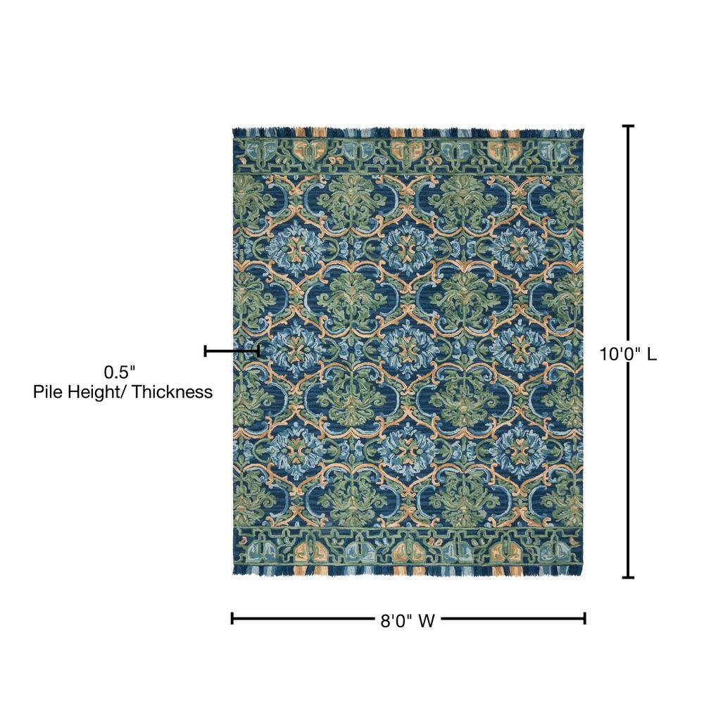 Handmade Tufted Blue Wool 8' x 10' Rectangular Area Rug