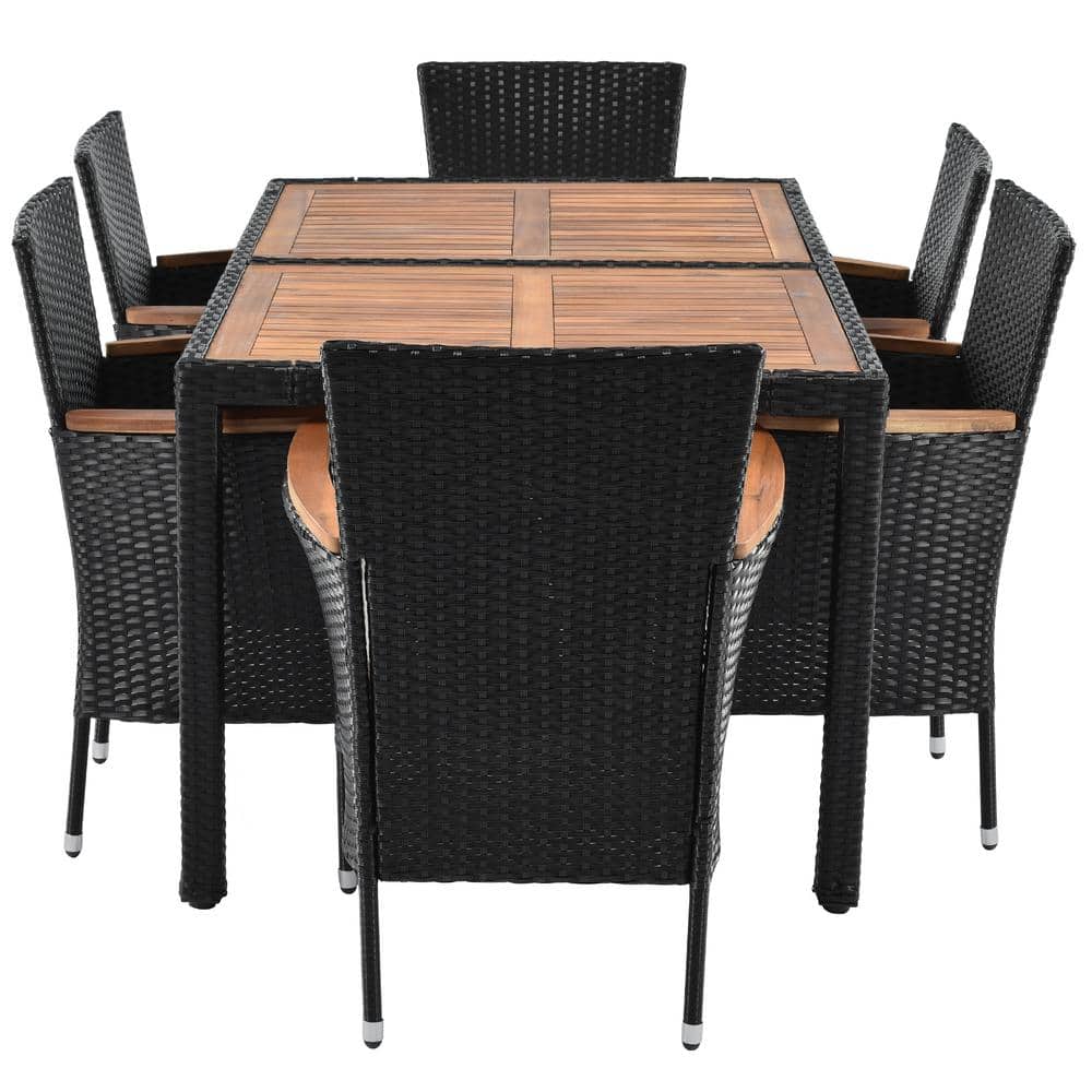 7-Piece Wicker Outdoor Brown Outdoor Dining Set with Beige Cushion