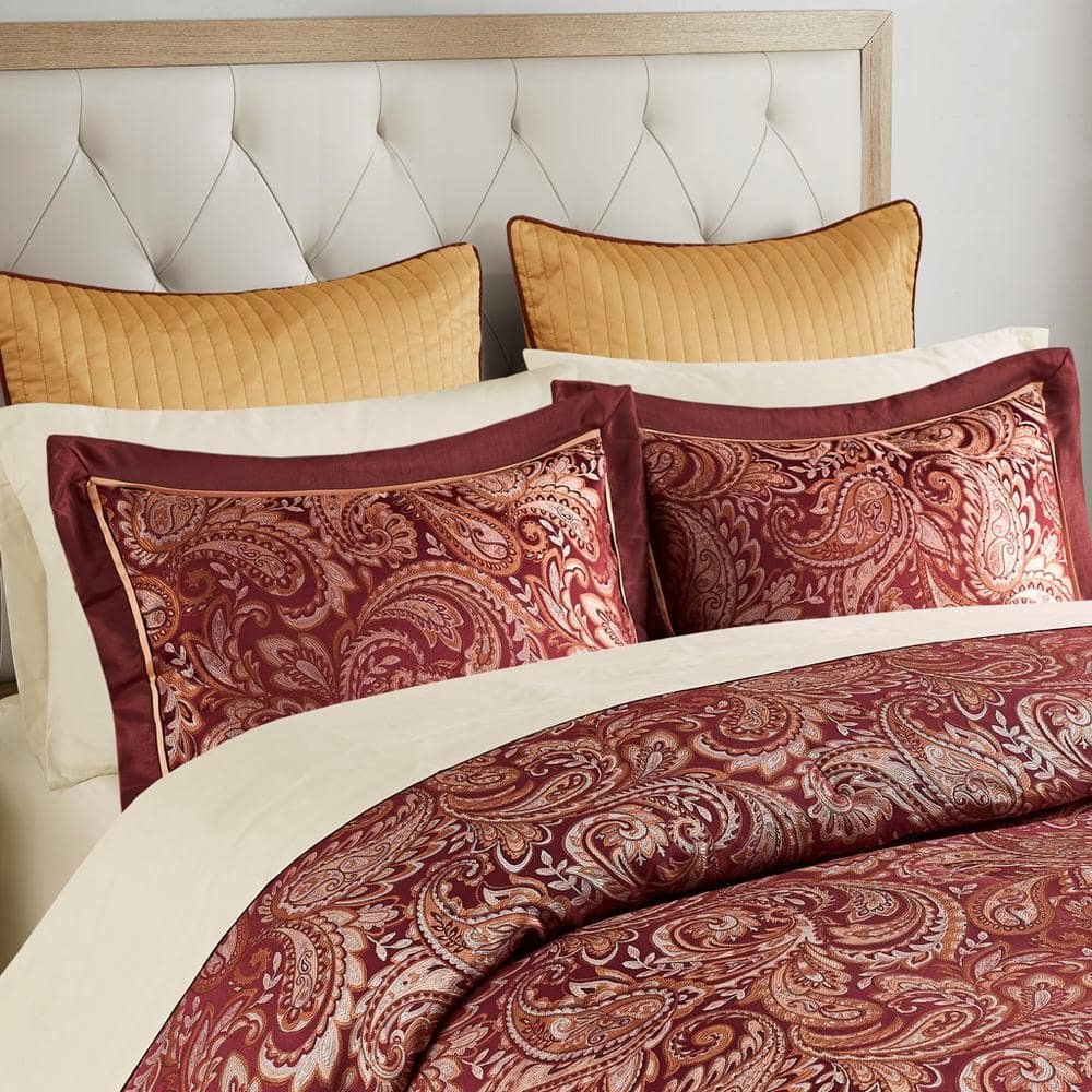 King Red Jacquard Cotton 12-Piece Comforter Set