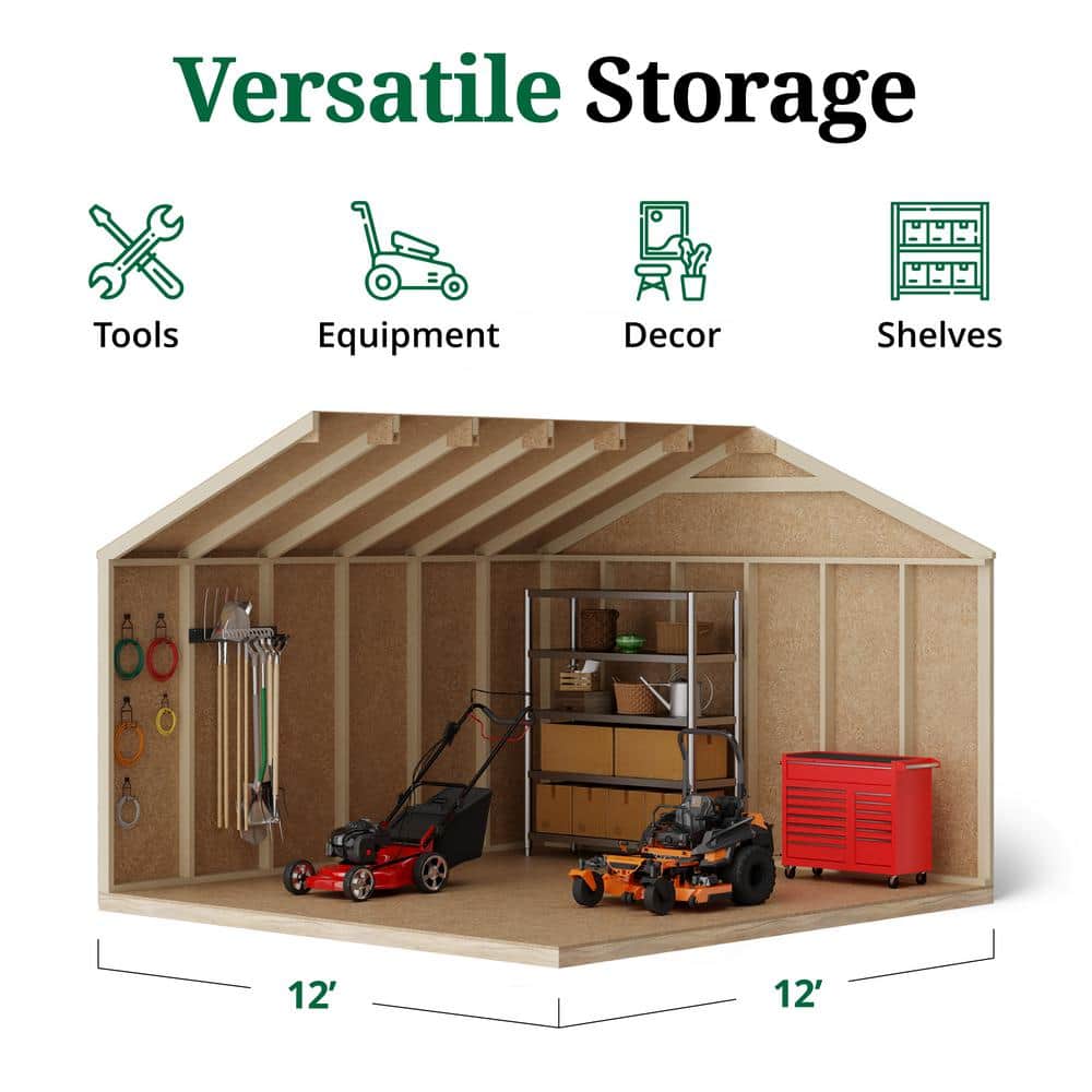 12x12 Gray and White Wooden Outdoor Storage Shed with Windows