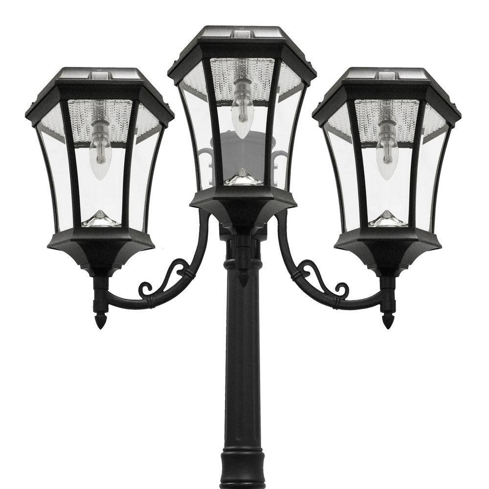 Victorian Style Black Aluminum Triple Solar Lamp Post