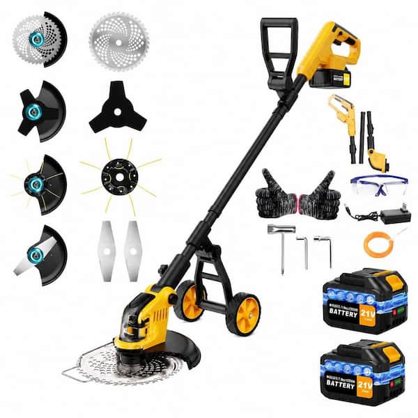 12 in. Grass Shears Cordless 4-in-1 Electric Weed Wacker Brush Cutter Edger Lawn Tool Grass Trimmer with Wheel