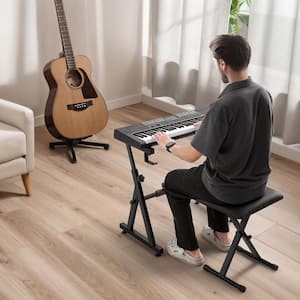 Z Style Digital Keyboard Stand Bench Set 250 lbs. Load with Adjustable Wheel Headphone Hook for 54-88 Key Electric Piano