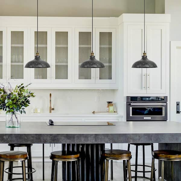 grey and brass pendant light