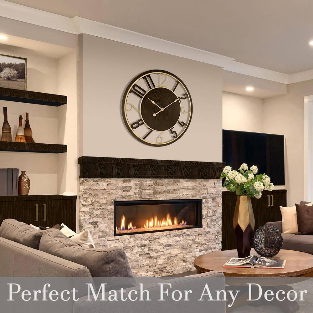 Sorbus 24" Brown Wooden Oversized Wall Clock