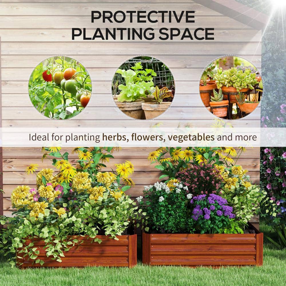 Dark Brown Galvanized Steel Raised Garden Bed Set for Outdoor Porch