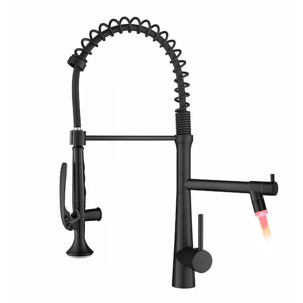 PERLIRIA INC Single Handle Pull Down Sprayer Kitchen Faucet with 360° Rotation and LED Light in Matte Black
