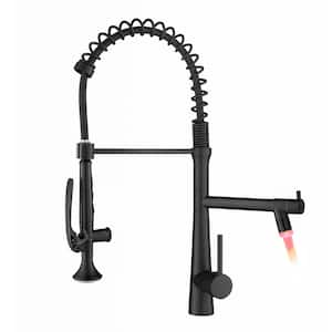 Single Handle Pull Down Sprayer Kitchen Faucet with 360° Rotation and LED Light in Matte Black