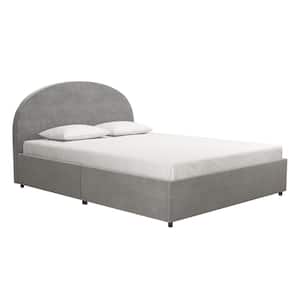 Moon Light Gray Velvet Upholstered Queen Size Bed with Storage