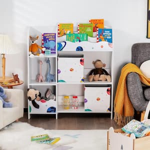 36.5 in. White Bookcase Kids Toy Organizer Children Wooden Storage Cabinet w/Storage Bins