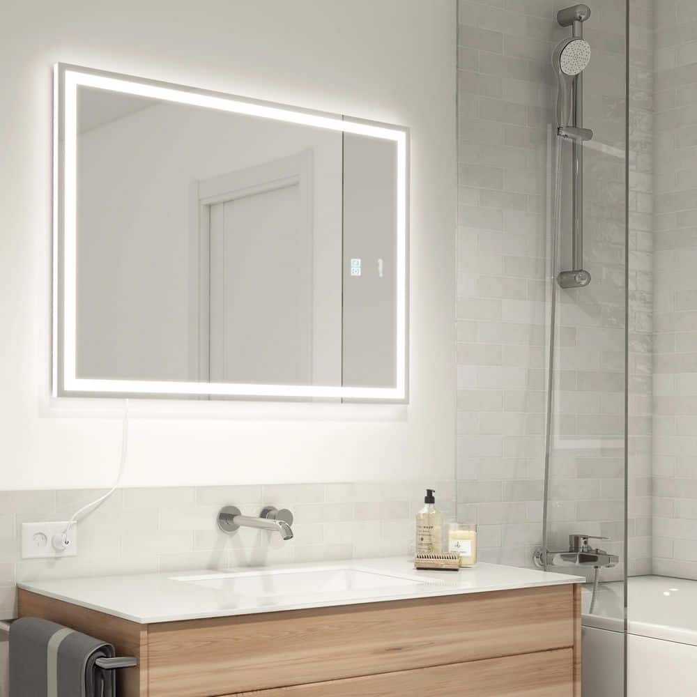 Aurea 23.62 in. W x 31.5 in. H Rectangular Frameless Selectable Wall Bathroom Vanity Mirror with Aluminum Alloy Frame price history on PriceWatchPro