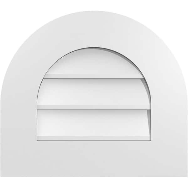 Ekena Millwork 18 in. x 16 in. Round Top White PVC Paintable Gable Louver Vent Non-Functional