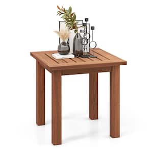 1-Pieces Patio Hardwood End Table Square Outdoor Side Table with Slatted Tabletop Small Coffee Bistro Table Indoor