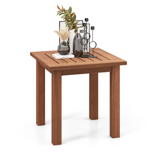 HONEY JOY 1-Pieces Patio Hardwood End Table Square Outdoor Side Table with Slatted Tabletop Small Coffee Bistro Table Indoor