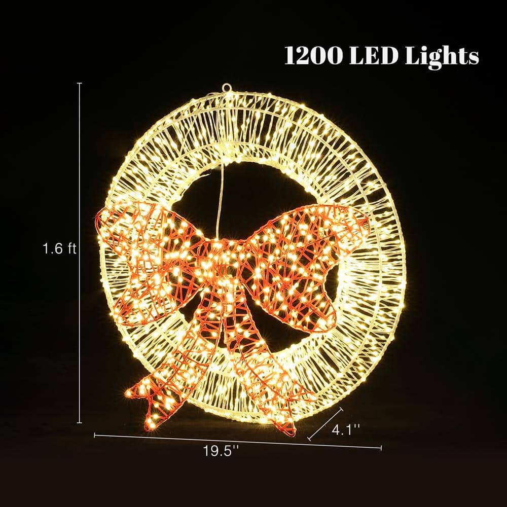 1.6-Foot Gold LED Christmas Wreath with Red Light Bow