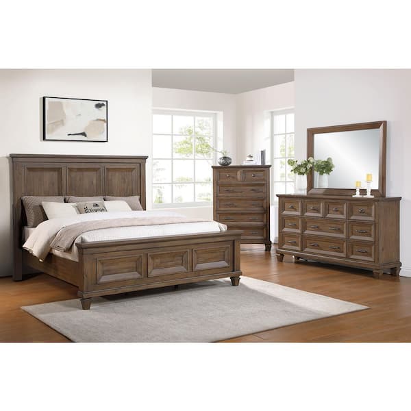 New Classic Furniture Mariana 4-Piece Vintage Mocha Wood King Bedroom Set with Dresser/Mirror and Chest