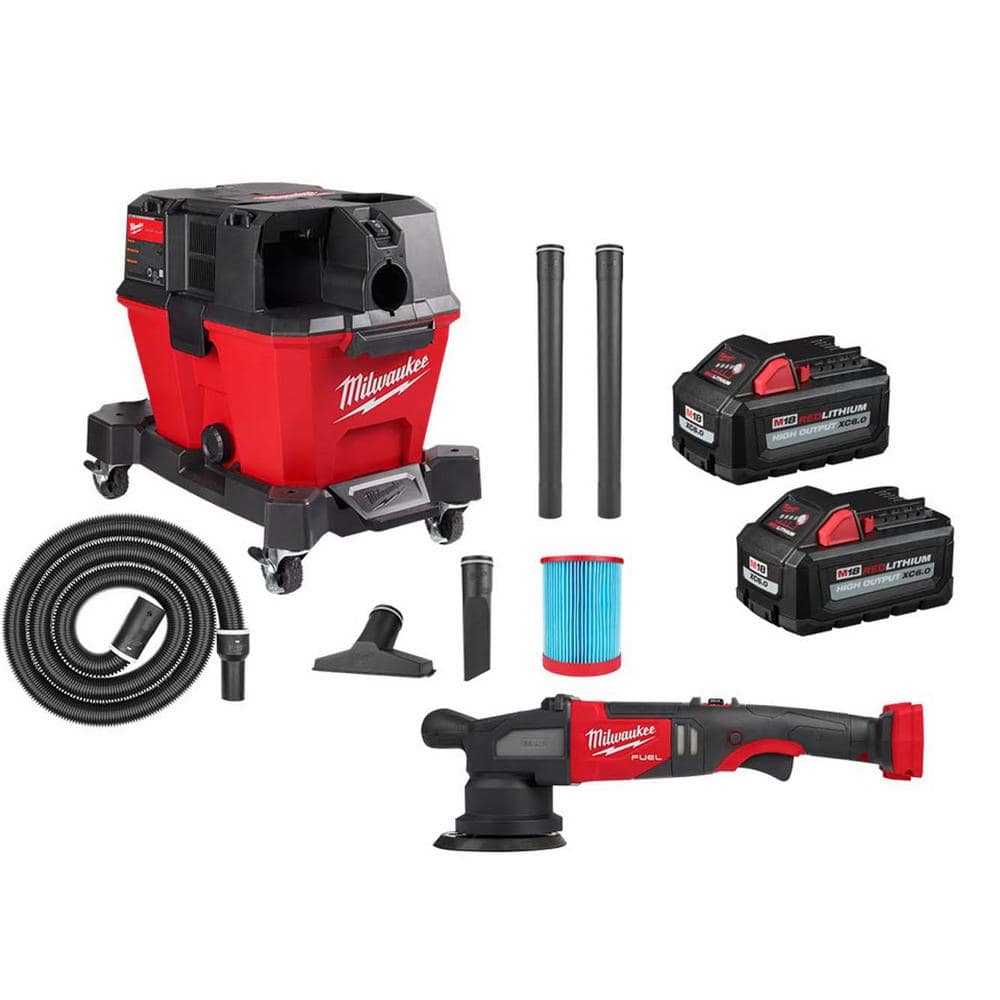 Milwaukee M18 FUEL 18V Lith-Ion Brushless Cordless 15MM DA Polisher w/Wet/Dry Shop Vac & (2) High Output 6.0Ah Battery Pack