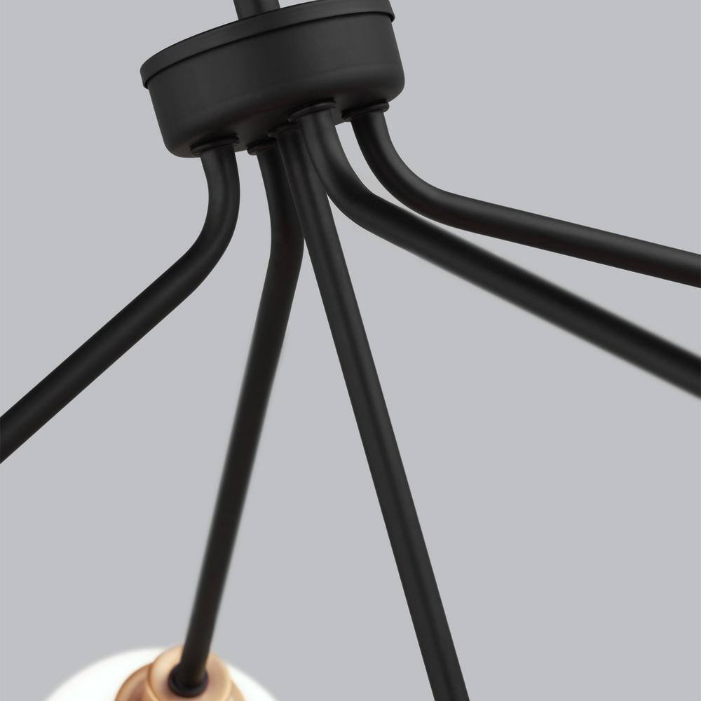 Andrea 5-Light Black and Brass Sputnik Chandelier with Frosted Glass Shades