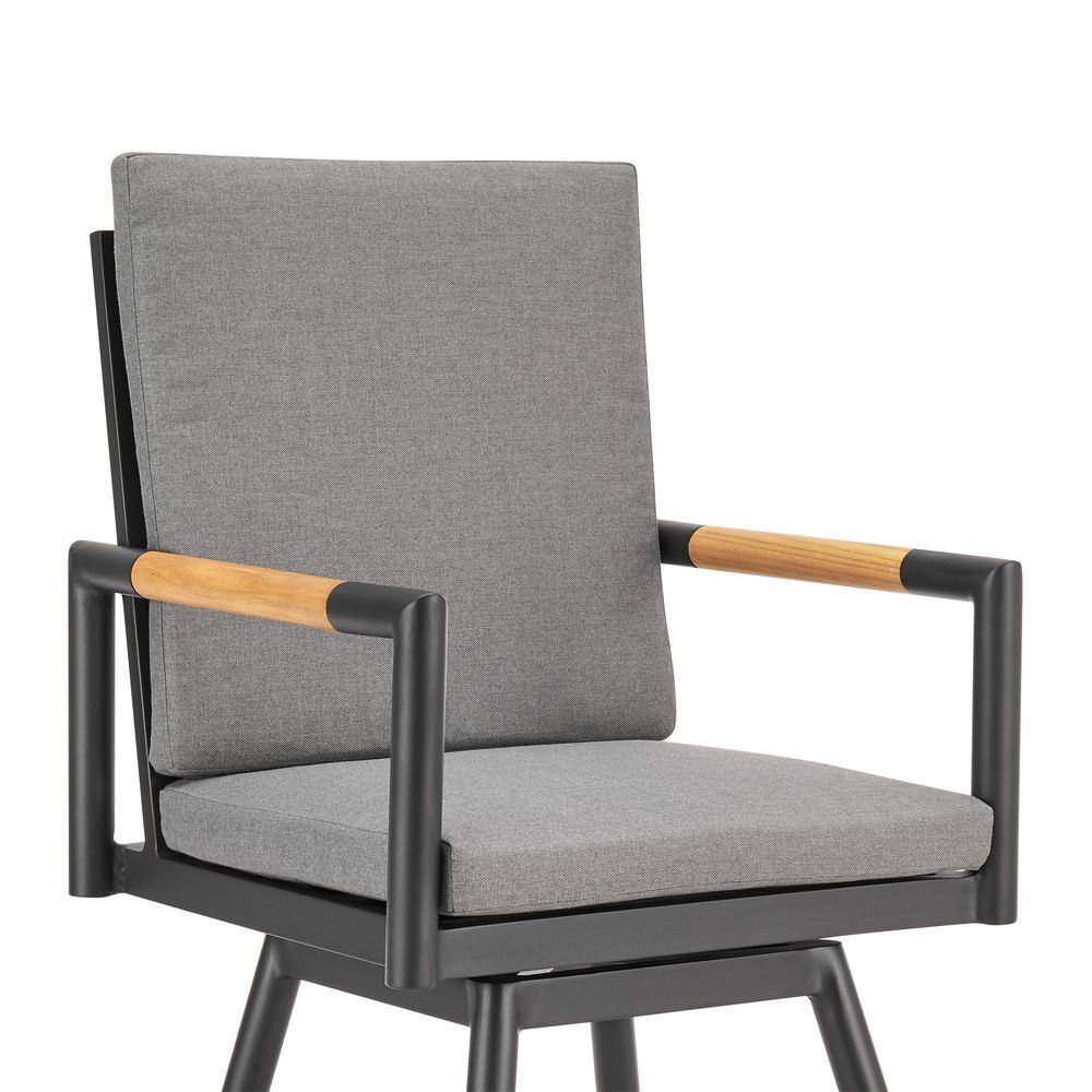 Gray Aluminum Swivel Outdoor Bar Stool with Cushions