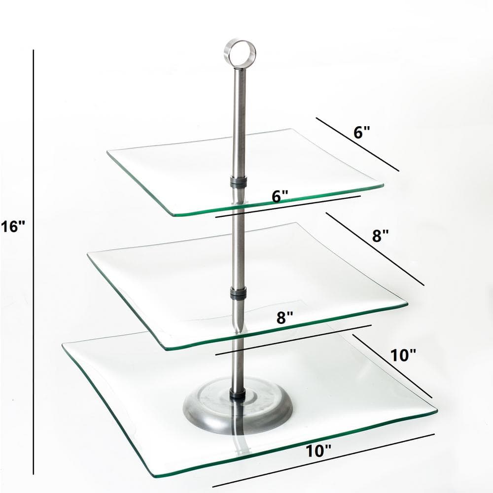Clear Glass and Stainless Steel 3-Tier Square Dessert Stand