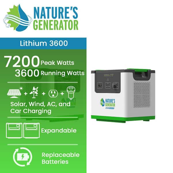 Lithium 3600-Watt Continuous / 7200-Watt Peak Push Button Start Solar / Wind Generator with Additional 3072Wh Power Pod