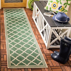 Beach House Green/Cream 2 ft. x 8 ft. Trellis Indoor/Outdoor Patio  Runner Rug