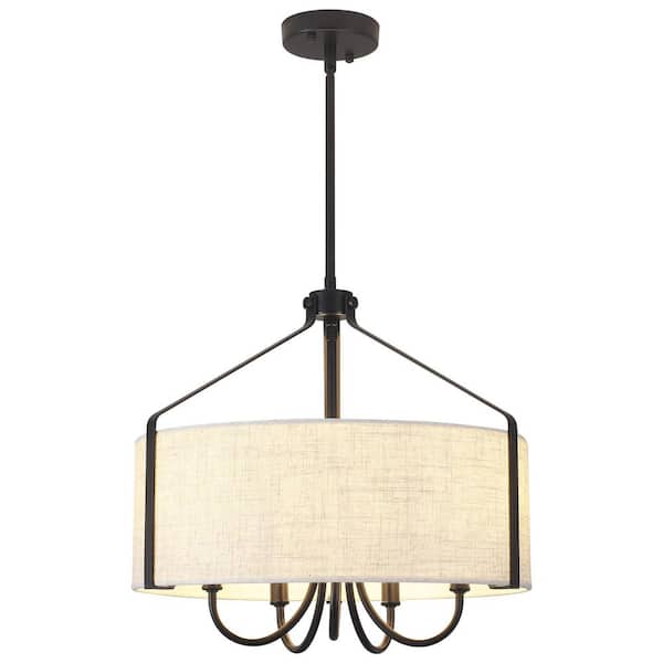 5-Light Black Modern Chandelier Adjustable Height Drum Pendant Light for Kitchen Island