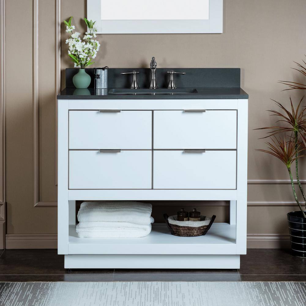 WOODBRIDGE Venice 37 in.W x 22 in.D x 38 in.H Bath Vanity in White with Engineered stone Vanity