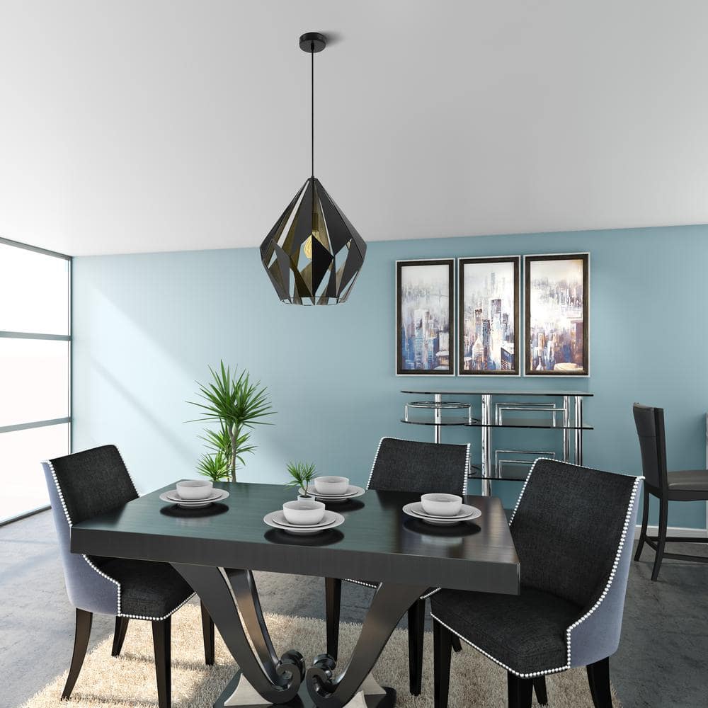 Carlton 20" Contemporary Matte Black & Silver Geometric Pendant