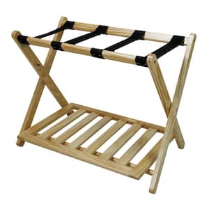 26.75 in. W x 16 in. D Natural Solid Wood Luggage Rack with Shelf