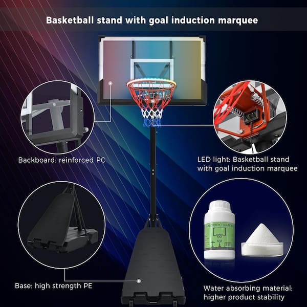 Kahomvis 8 ft. to 10 ft. Indoor and Outdoor Adjustable Portable Basketball Hoop Basketball System with LED Lights and Wheels