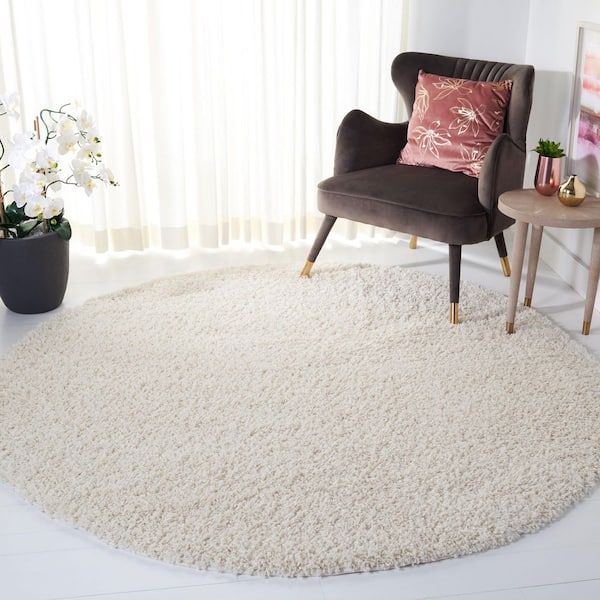 Venus Shag 8 ft. x 8 ft. Round Ivory Solid Color Area Rug