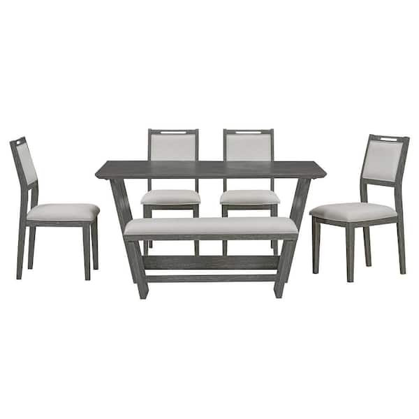 Qualler 6-Piece Rectangle Gray MDF Top Dining Table Set Seats 6