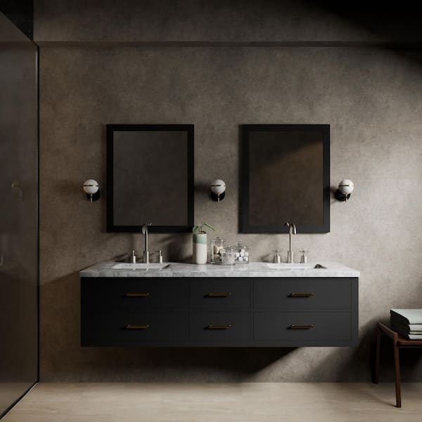 Sherman 72 in W x 22 in D Black Double Bath Vanity and Carrara Marble Top