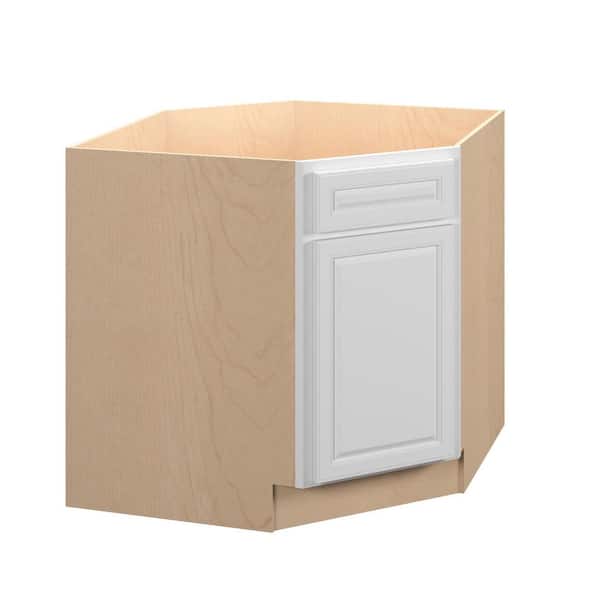 Brighton Raised 36 in. W x 34.5 in. H x 24 in. D in Painted White Plywood Un-Assembled Sink Base Corner Diagonal