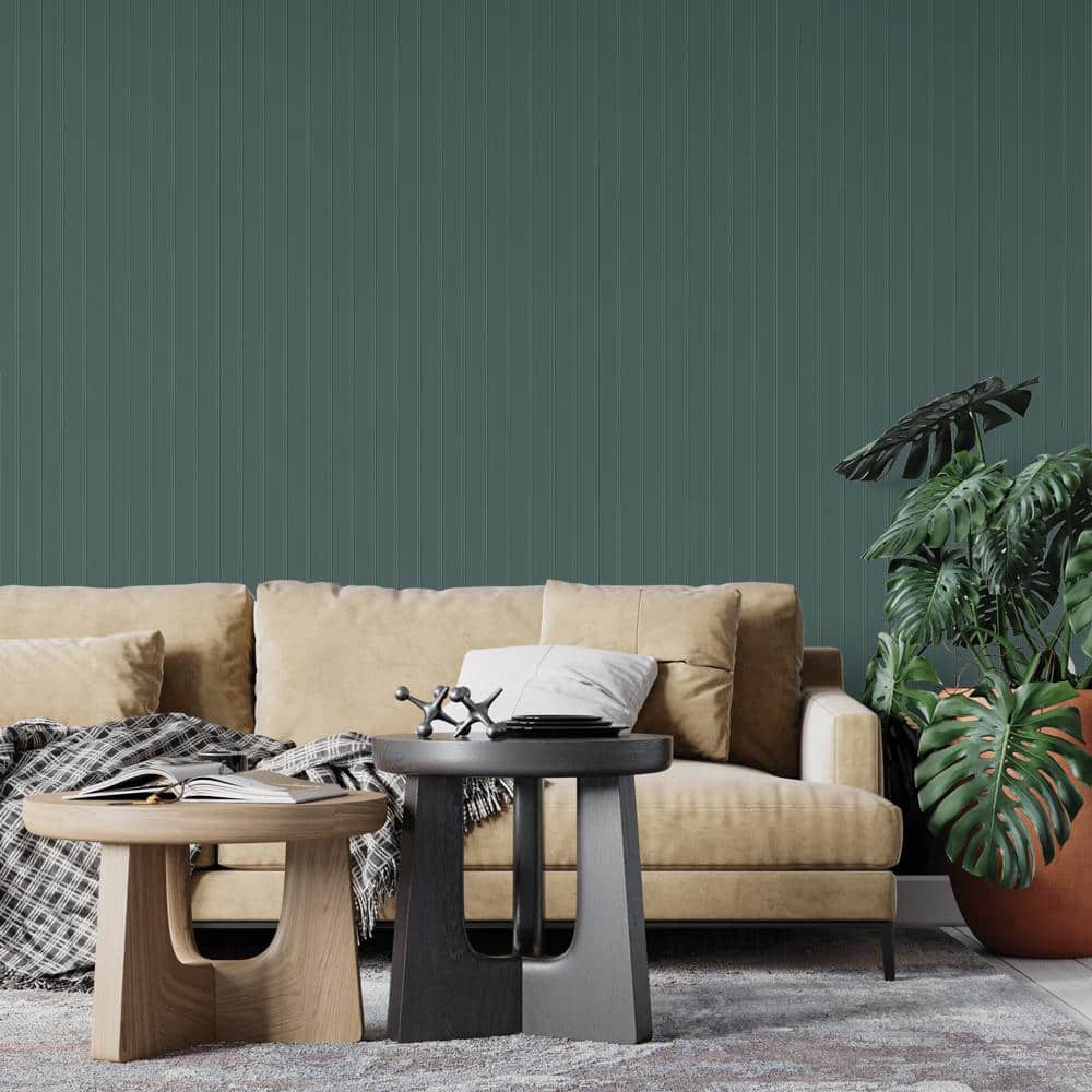 Teal Green Faux Wood Beadboard Peel and Stick Wallpaper Roll
