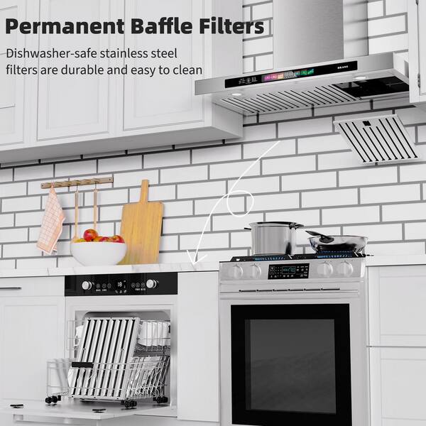 IKTCH 30 Inch Wall Mount Range Hood, Stainless Steel Vent With Gesture