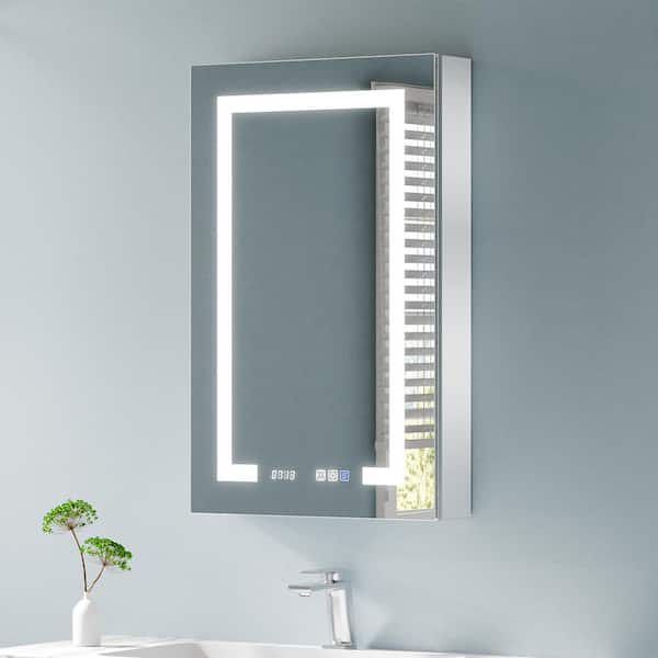 ExBrite 20 in. W x 32 in. H Rectangular Silver Aluminum Recessed/Surface Mount Left Dimmable Medicine Cabinet with Mirror