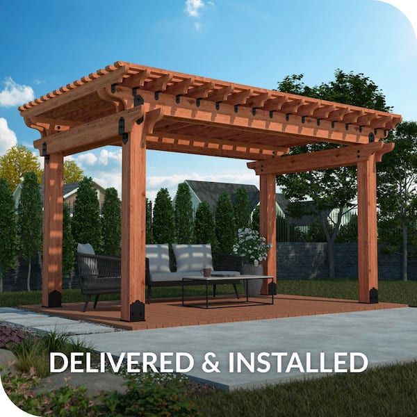 Pro Assembled Oceanside 18 ft. x 18 ft. Premium Timber Outdoor Patio Pergola with 8 in. x 8 in. Solid Posts and Stain