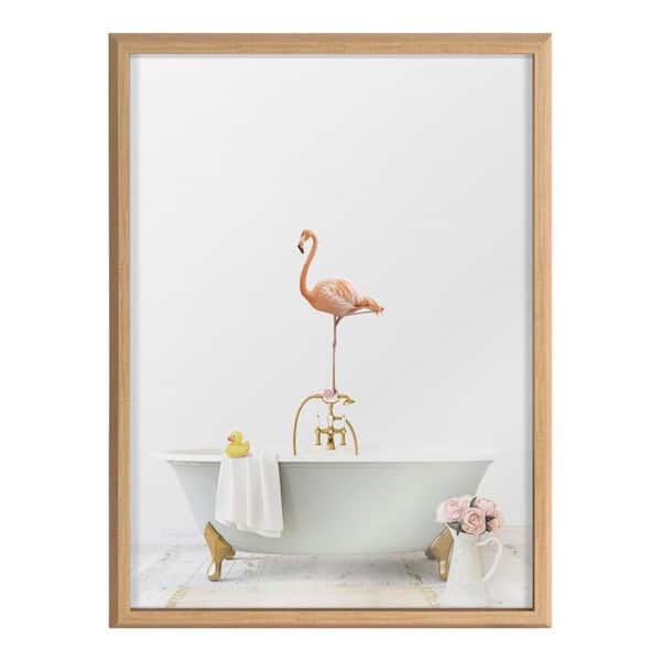 Blake Flamingo Cottage Bathroom by Amy Peterson Art Studio Natural Framed Printed Glass Art Print 18 in. x 24 in.