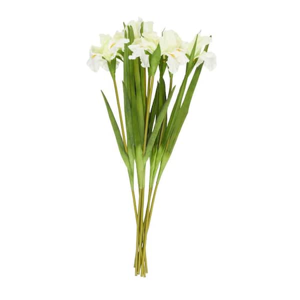 Litton Lane 35 in. White Indoor Artificial Iris Flower Stems in White Vase (Set of 8)