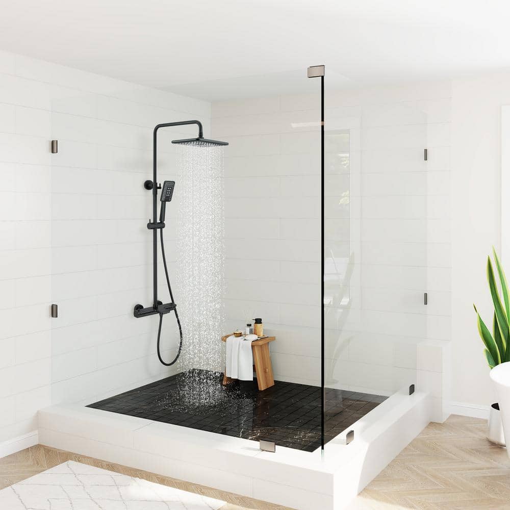Matte Black Thermostatic Rain Shower System with Handheld